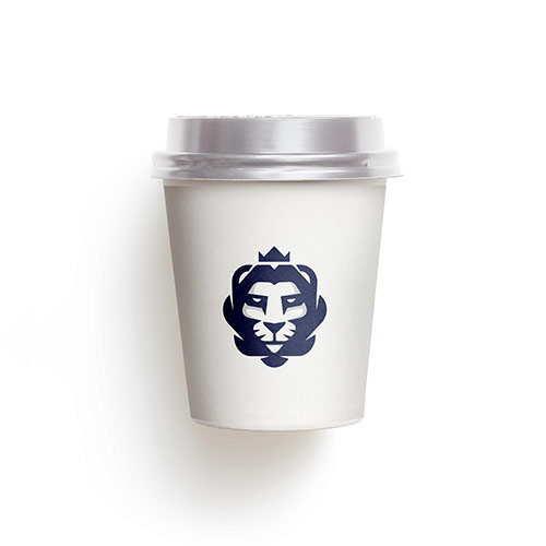 Unique Lion Logo logo on a take-away coffee cup mockup