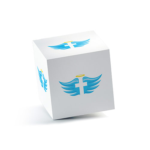Cross Wings Logo logo on a 3D square box mockup