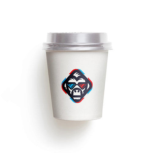 3D Square Monkey Logo logo on a take-away coffee cup mockup
