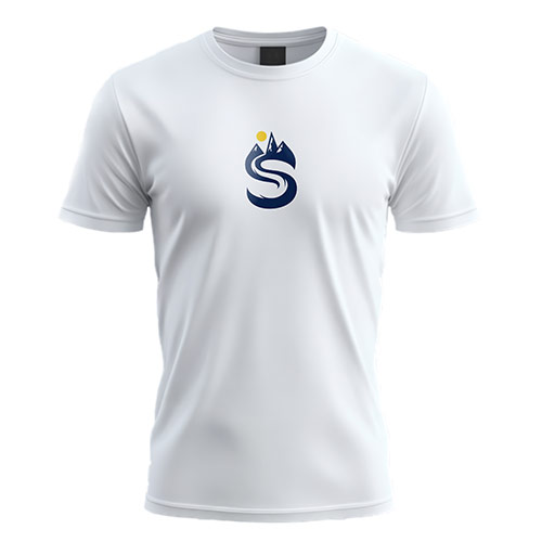 Letter S Mountains Logo logo on a white t-shirt mockup