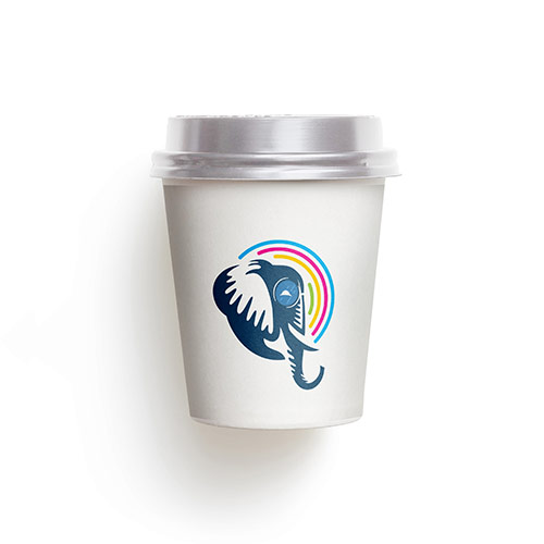 Rainbow Elephant Logo logo on a take-away coffee cup mockup