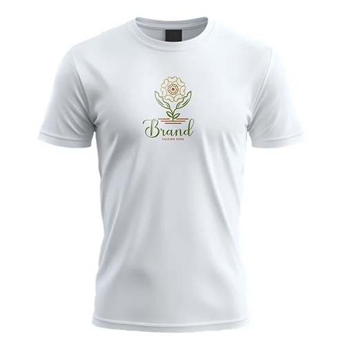 Organic Soybeans Line Art Flower Logo logo on a white t-shirt mockup
