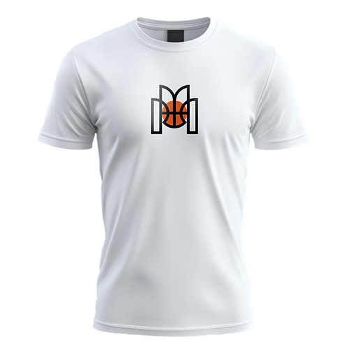 Letter M Basketball Logo logo on a white t-shirt mockup