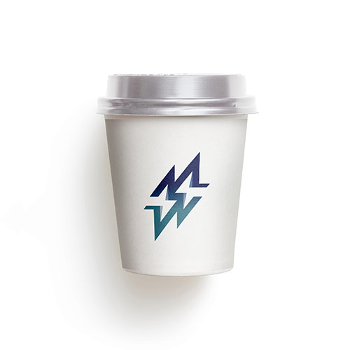 MW Bolts Logo logo on a take-away coffee cup mockup