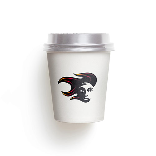 Flame Girl Logo logo on a take-away coffee cup mockup
