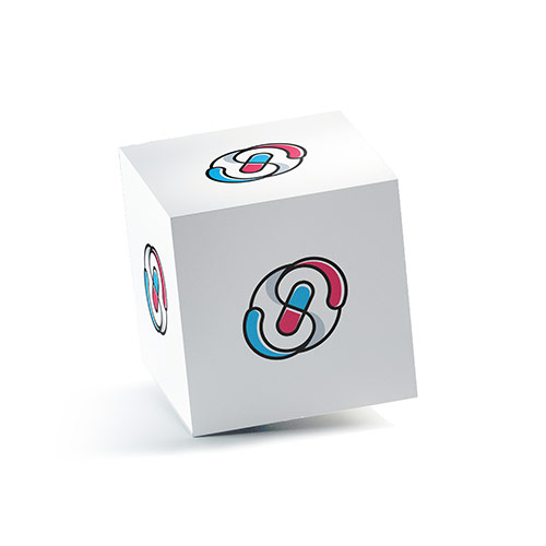 S Pill Logo logo on a 3D square box mockup