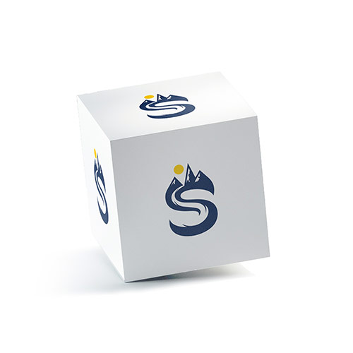 Letter S Mountains Logo logo on a 3D square box mockup
