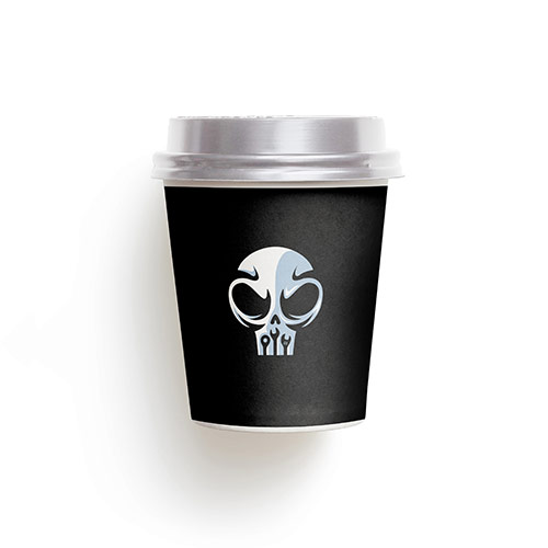 Skull Tools Logo logo on a take-away coffee cup mockup
