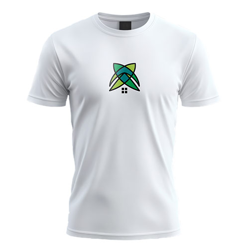 Leaf House Logo logo on a white t-shirt mockup