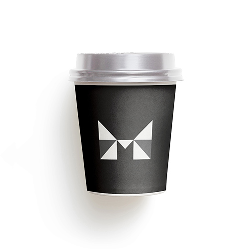 Geometric Letter M Logo logo on a take-away coffee cup mockup