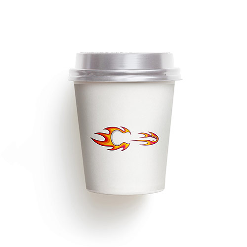 Flamin Guitar Logo logo on a take-away coffee cup mockup
