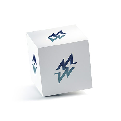 MW Bolts Logo logo on a 3D square box mockup