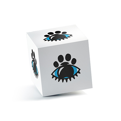 Pet Paw Eye Logo logo on a 3D square box mockup
