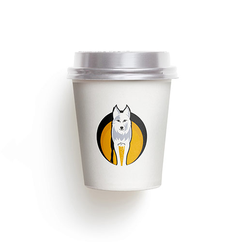 Wolf Beer Logo logo on a take-away coffee cup mockup