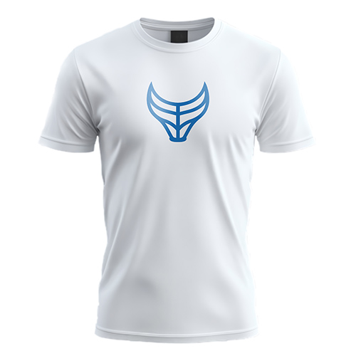 Simple Blue Bull Logo Bull Head Logo logo on a white t-shirt mockup