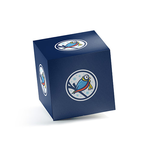 Scarf Bird Logo logo on a 3D square box mockup