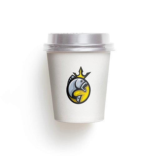 Fish King Logo logo on a take-away coffee cup mockup