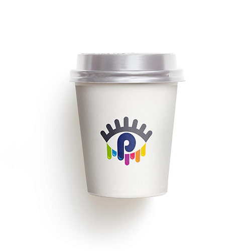 Letter P Eye Logo logo on a take-away coffee cup mockup