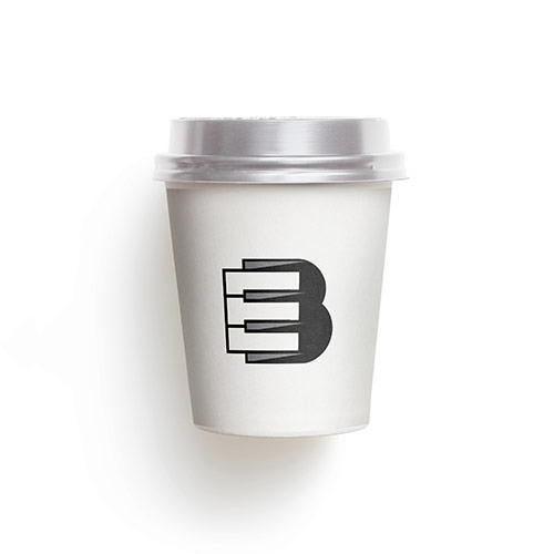 EB Piano Logo logo on a take-away coffee cup mockup