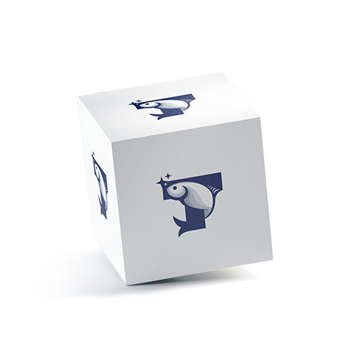 T Fish Logo logo on a 3D square box mockup