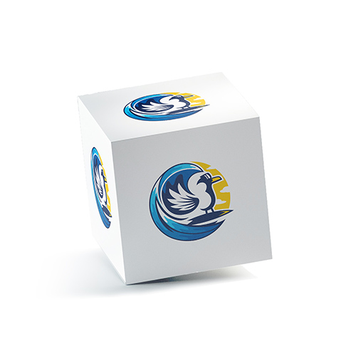 Surfing Bird Logo logo on a 3D square box mockup