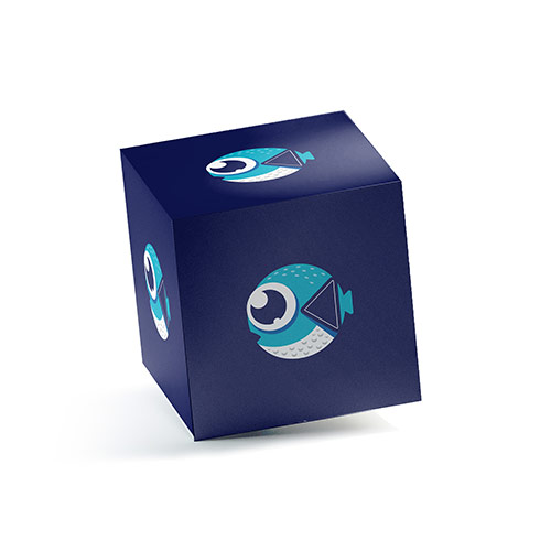 Play Fish Logo logo on a 3D square box mockup