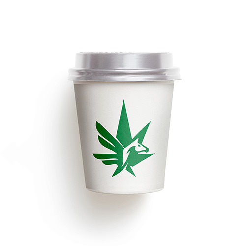 Pegasus Cannabis Logo logo on a take-away coffee cup mockup