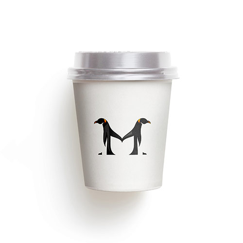 M Penguin Logo logo on a take-away coffee cup mockup