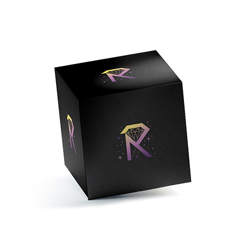 R Diamond Logo logo on a 3D square box mockup