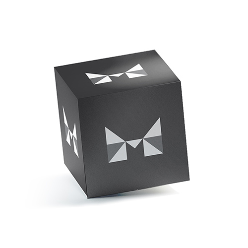 Geometric Letter M Logo logo on a 3D square box mockup