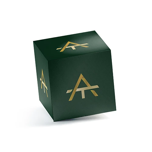 A And T Letters Logo logo on a 3D square box mockup