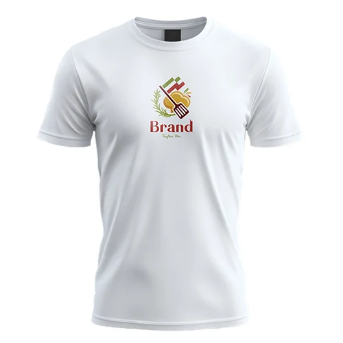 Italian Chef Hat Spatula Rosemary Flag Logo logo on a white t-shirt mockup