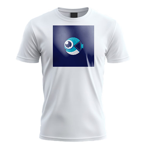 Play Fish Logo logo on a white t-shirt mockup