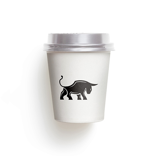 Iconic Monumental Black Bull Logo logo on a take-away coffee cup mockup