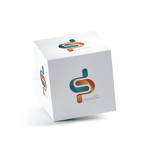 dp Letter Logo logo on a 3D square box mockup