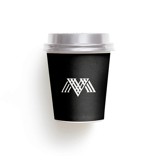 VM Logo logo on a take-away coffee cup mockup