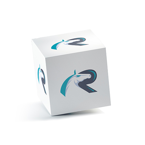 Letter R Horse Logo logo on a 3D square box mockup