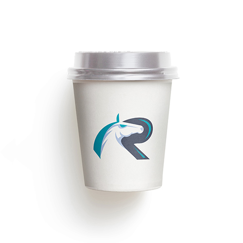 Letter R Horse Logo logo on a take-away coffee cup mockup