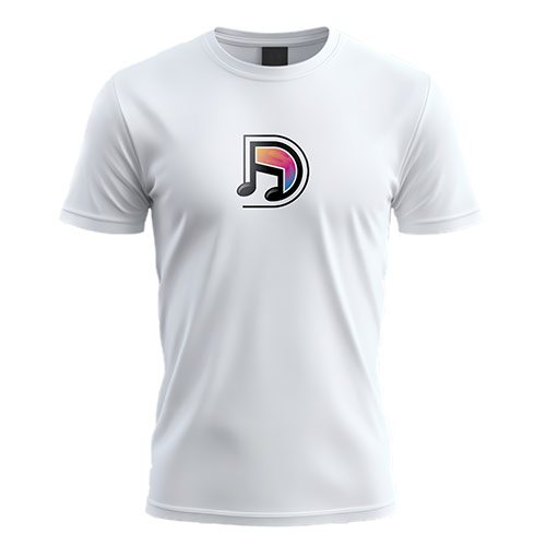 D Music Logo logo on a white t-shirt mockup