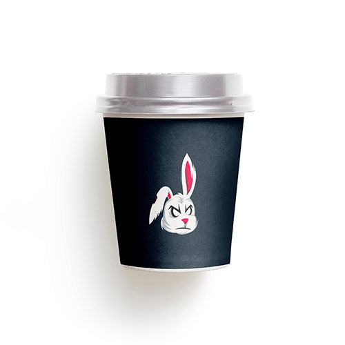 Bad Bunny Logo logo on a take-away coffee cup mockup