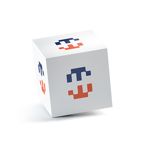 Pixel Letters M H W Logo logo on a 3D square box mockup
