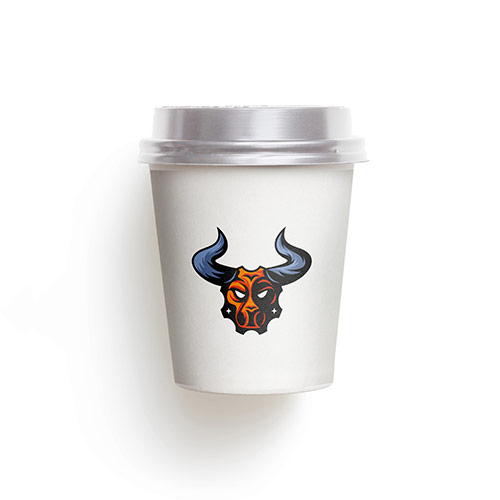 Bull Gear Logo logo on a take-away coffee cup mockup