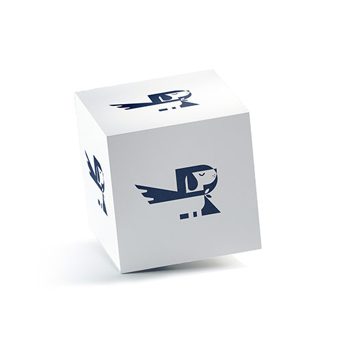 Letter R Dog Logo logo on a 3D square box mockup