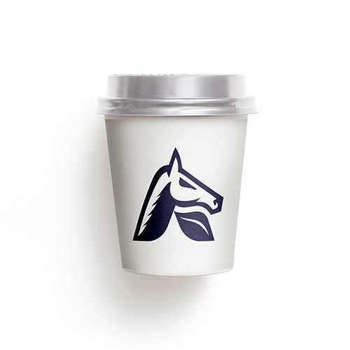 Letter A Horse Logo logo on a take-away coffee cup mockup