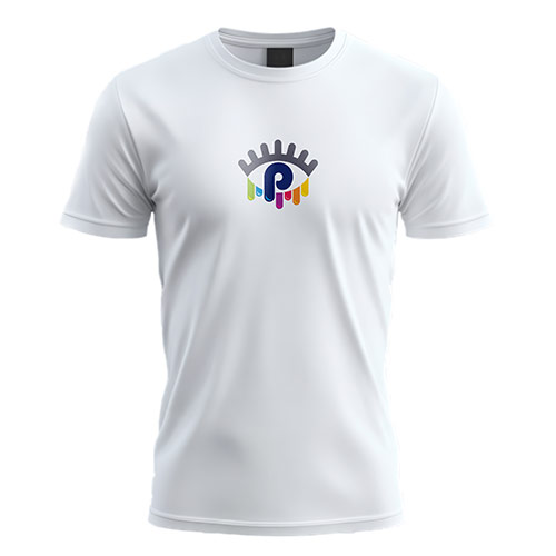 Letter P Eye Logo logo on a white t-shirt mockup