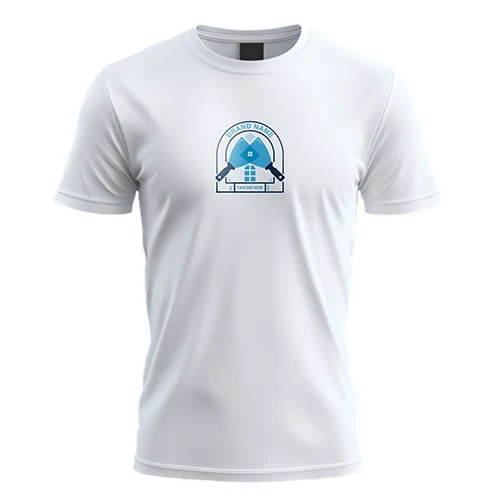 Crossed Home Renovation Putty Scrapers Logo logo on a white t-shirt mockup