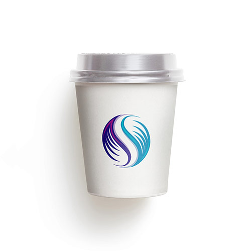 S Wings Logo logo on a take-away coffee cup mockup