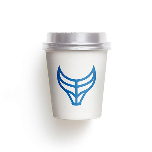 Simple Blue Bull Logo Bull Head Logo logo on a take-away coffee cup mockup