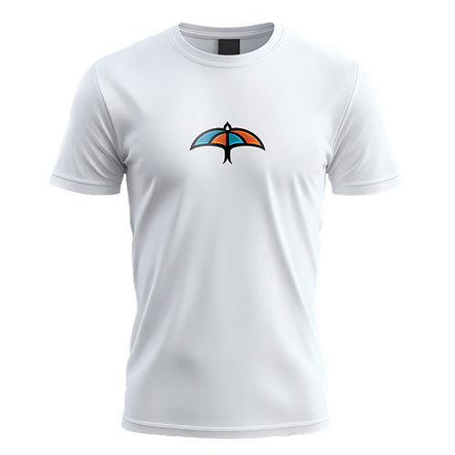 Bird Umbrella Logo logo on a white t-shirt mockup