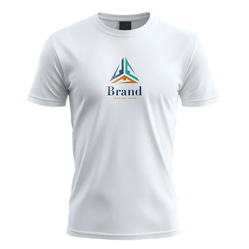 Delta Triangle Made of Three Abstract People logo on a white t-shirt mockup